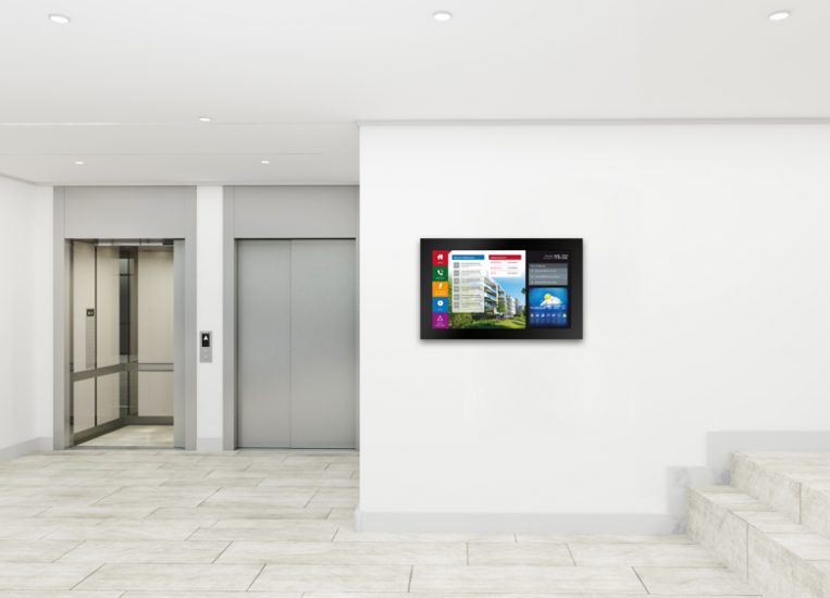 Modern lobby with poster